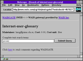 Ansicht der Sucheingabe eines WAIS-Server in einem Webbrowser